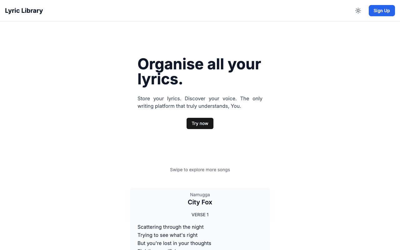Lyric Library landing page